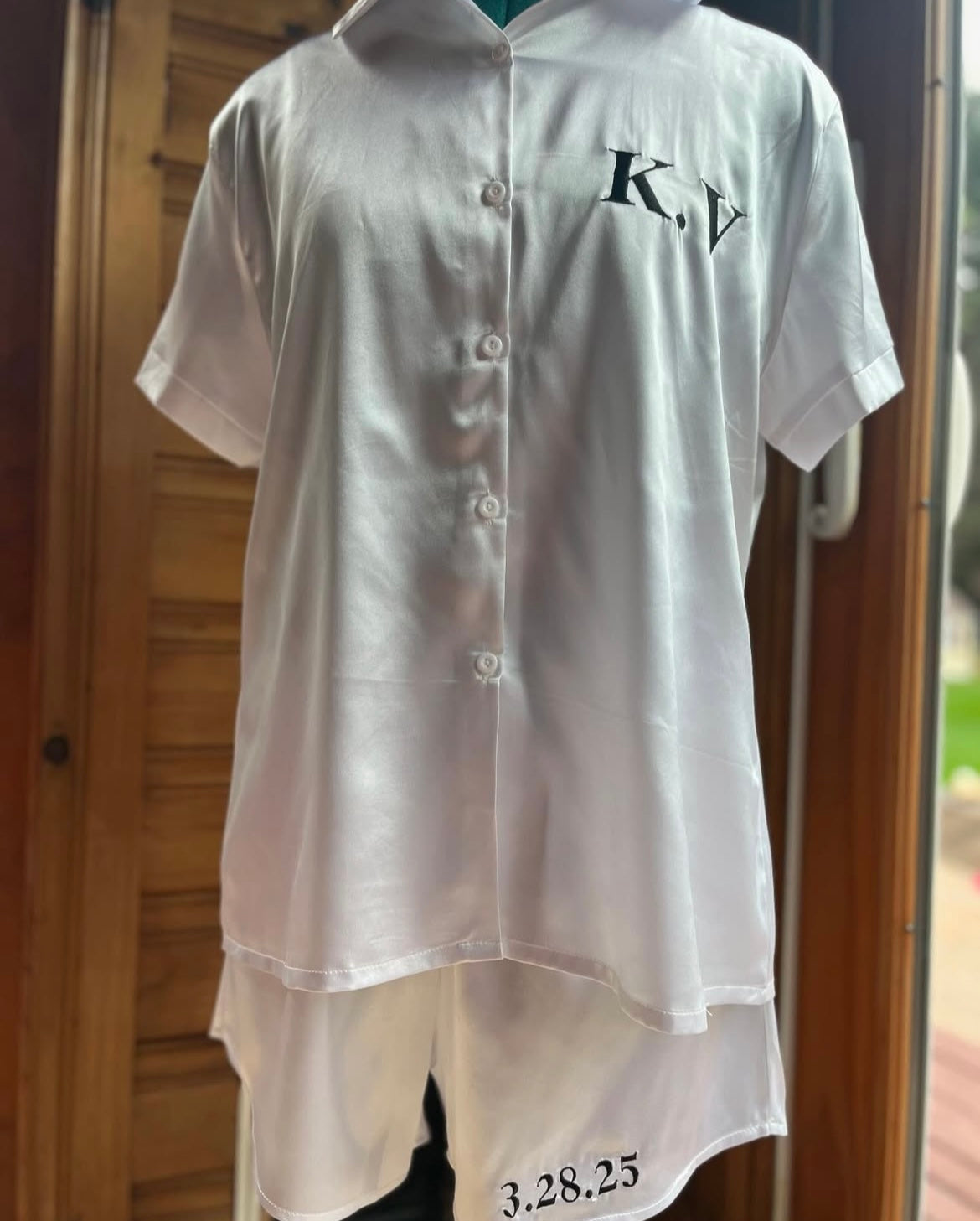 Custom embroidered silk bridal set