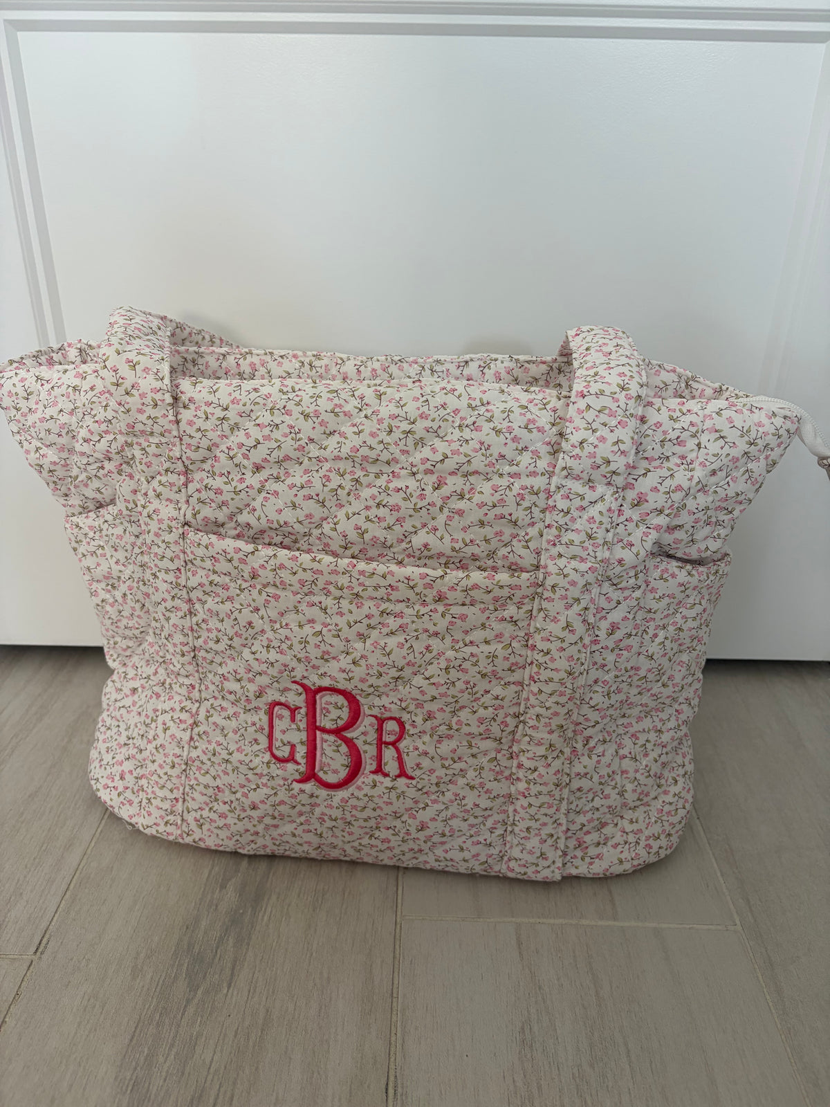 Pink floral monogrammed bag