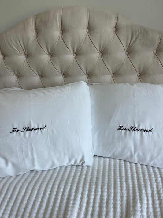 MR AND MRS custom embroidered pillow cases