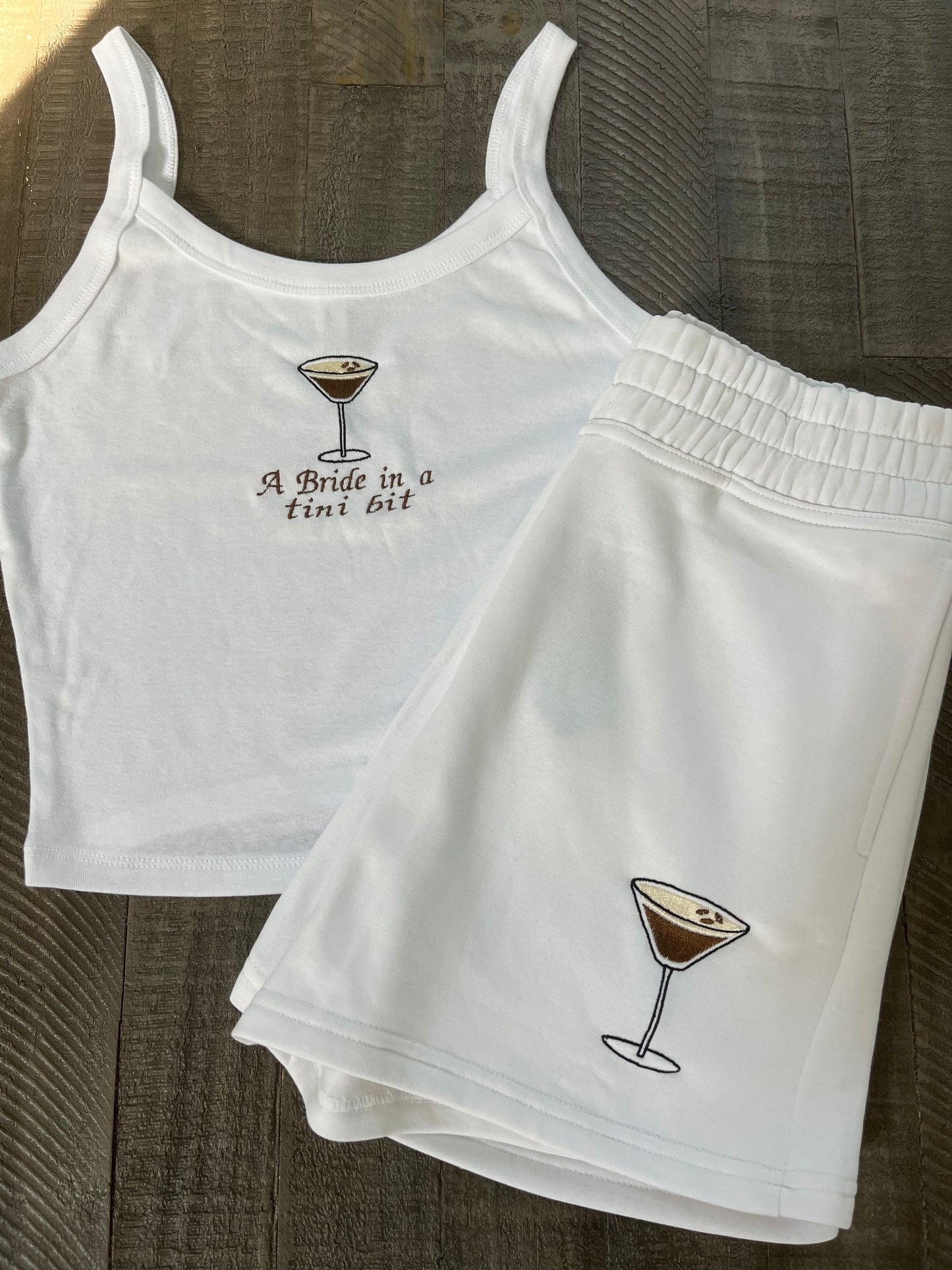 A bride in a tini bit shorts and tank set