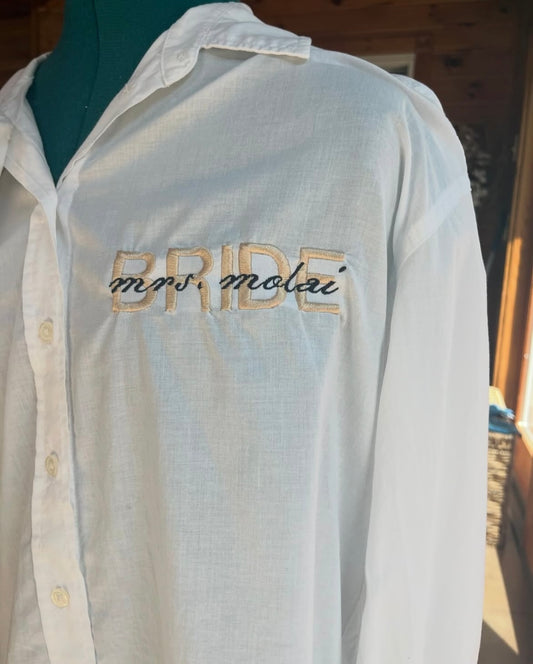 Custom embroidered bride button down