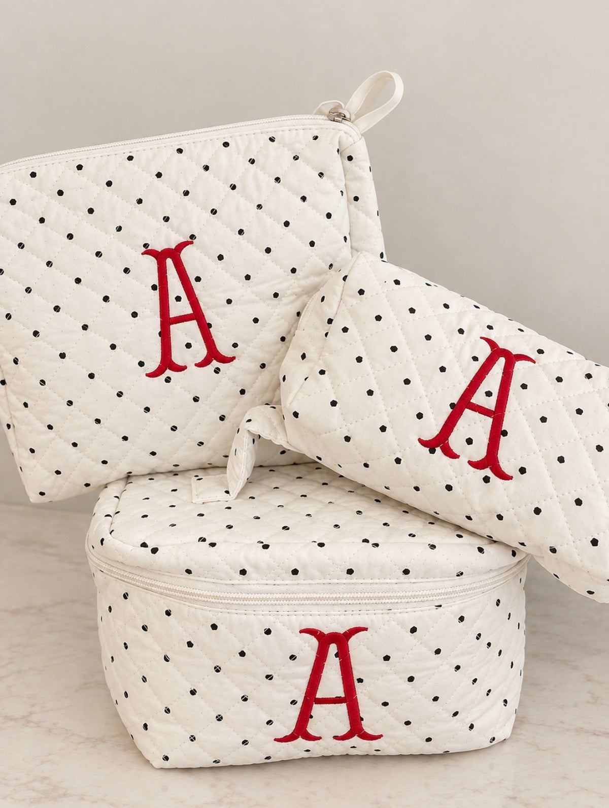 3 piece polka dot makeup bag bundle