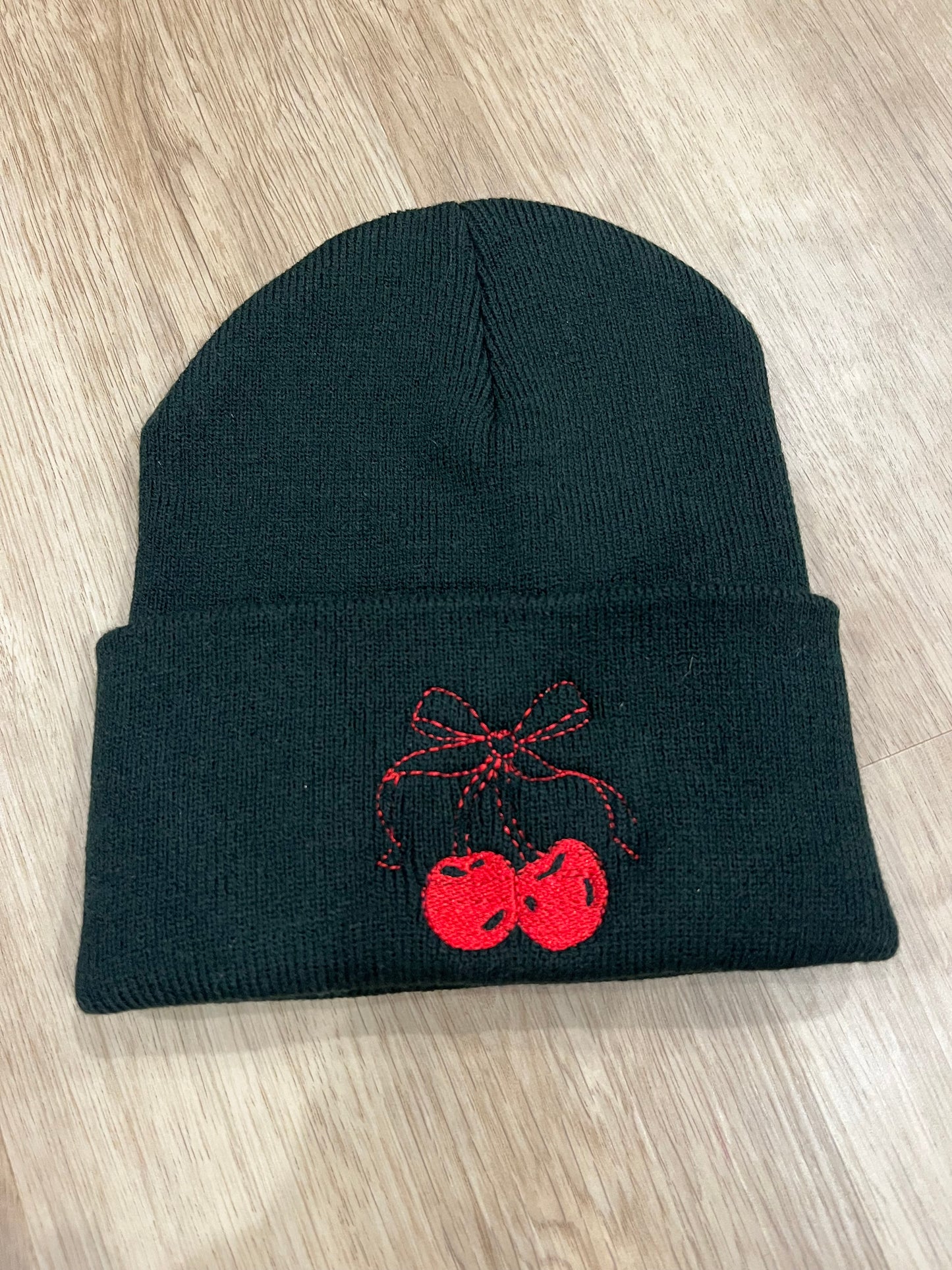 Cherry embroidered beanie