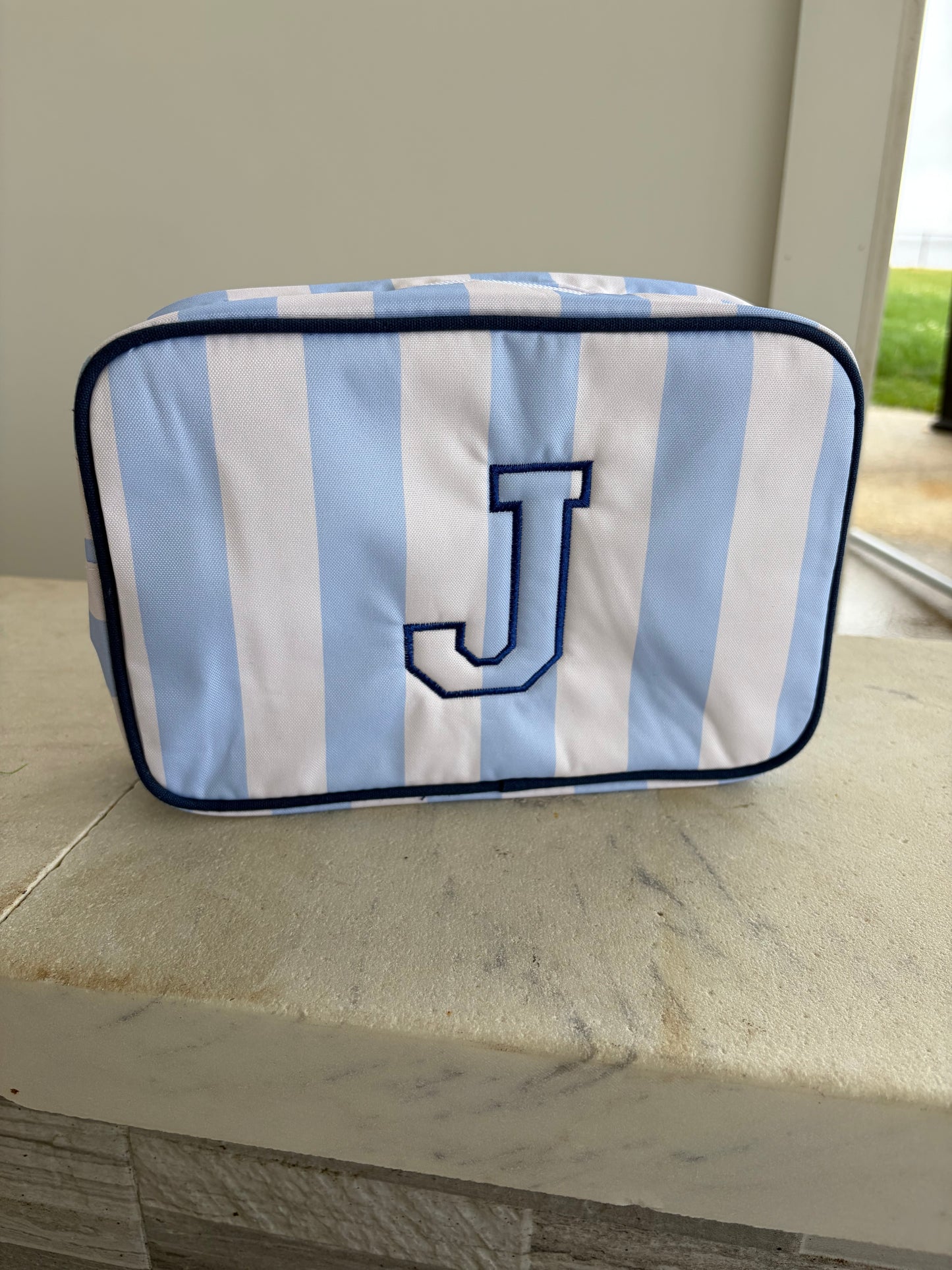 Custom striped makeup bag