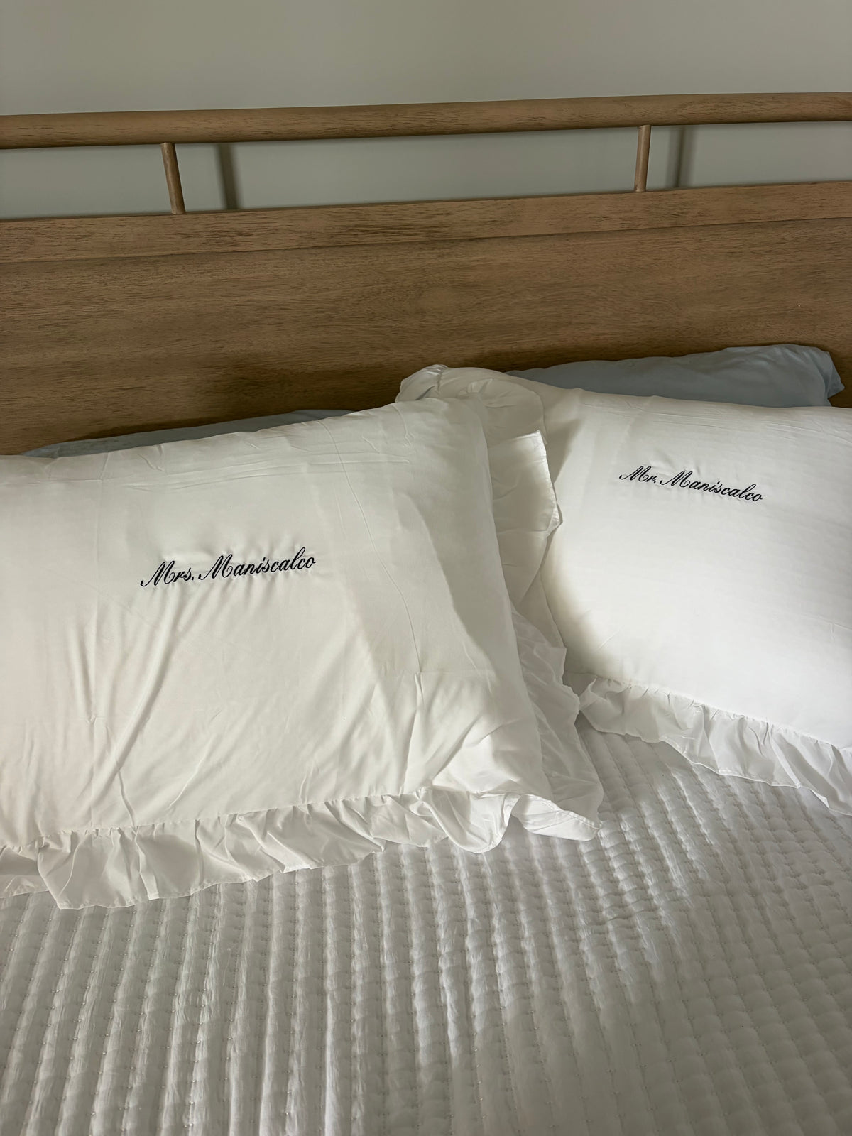 Ruffled embroidered pillowcases