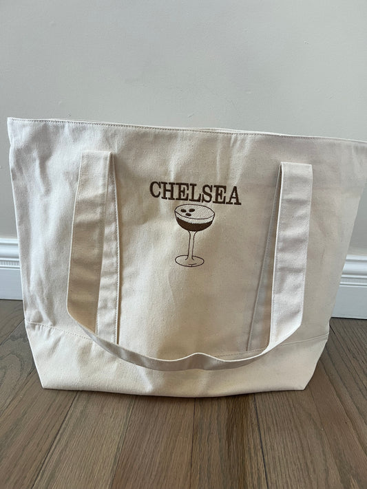 Custom embroidered martini tote bag