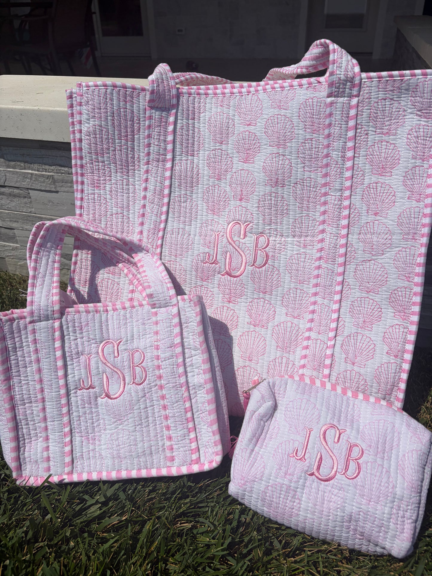 Pink seashell tote, mini tote and makeup bag BUNDLE