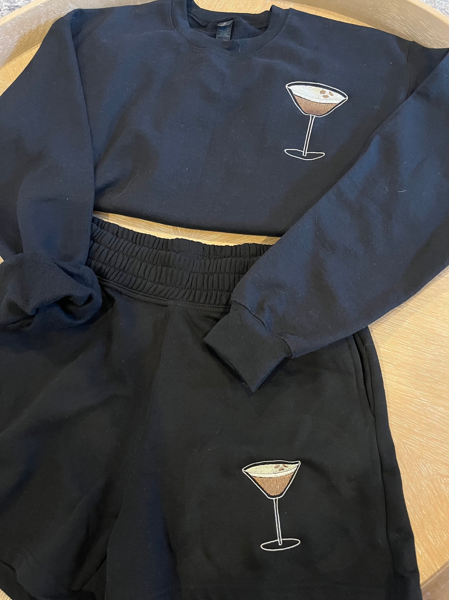 Espresso martini embroidered sweatshirt and shorts SET