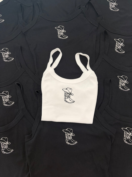 Cowgirl boots and hat embroidered tank