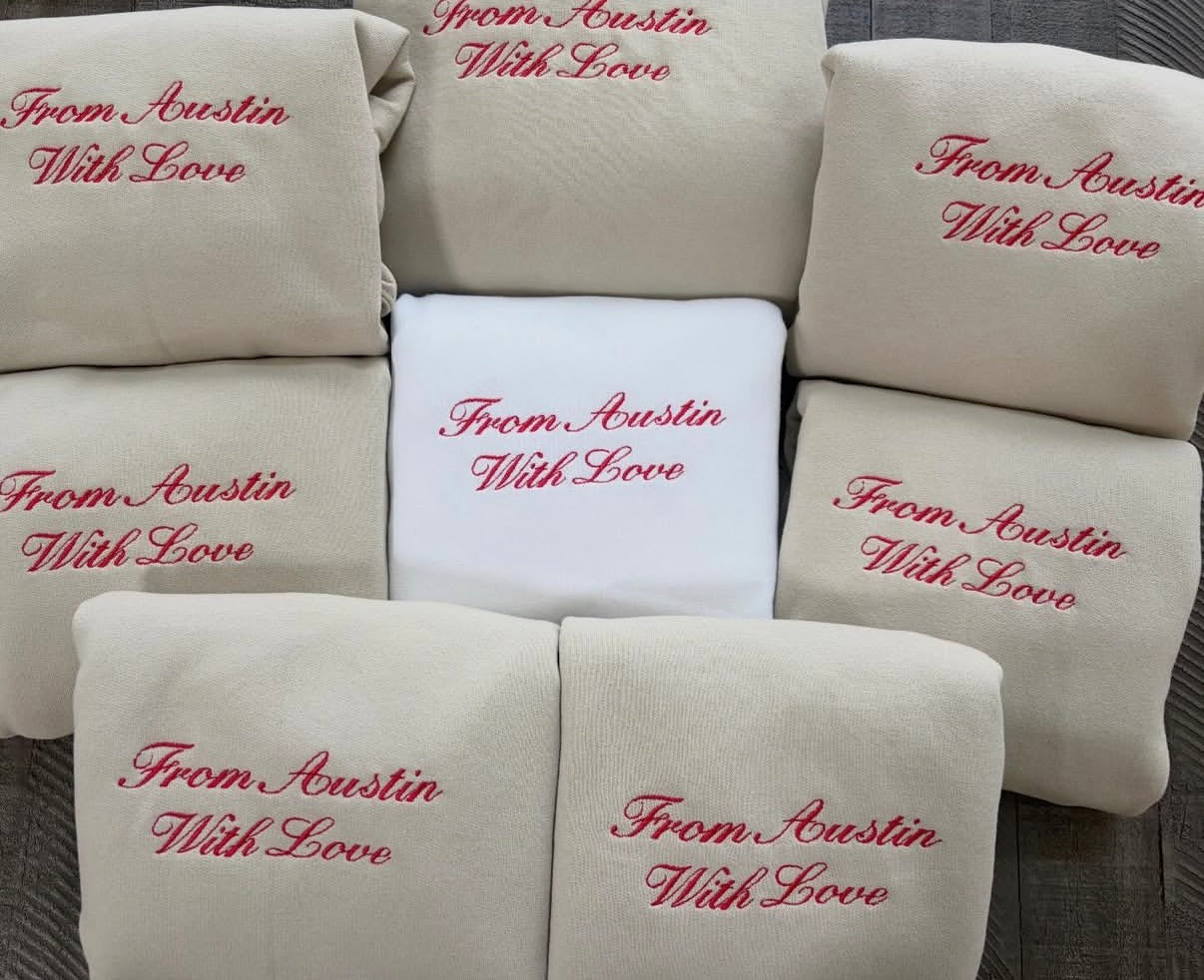 From (location) With Love crewnecks