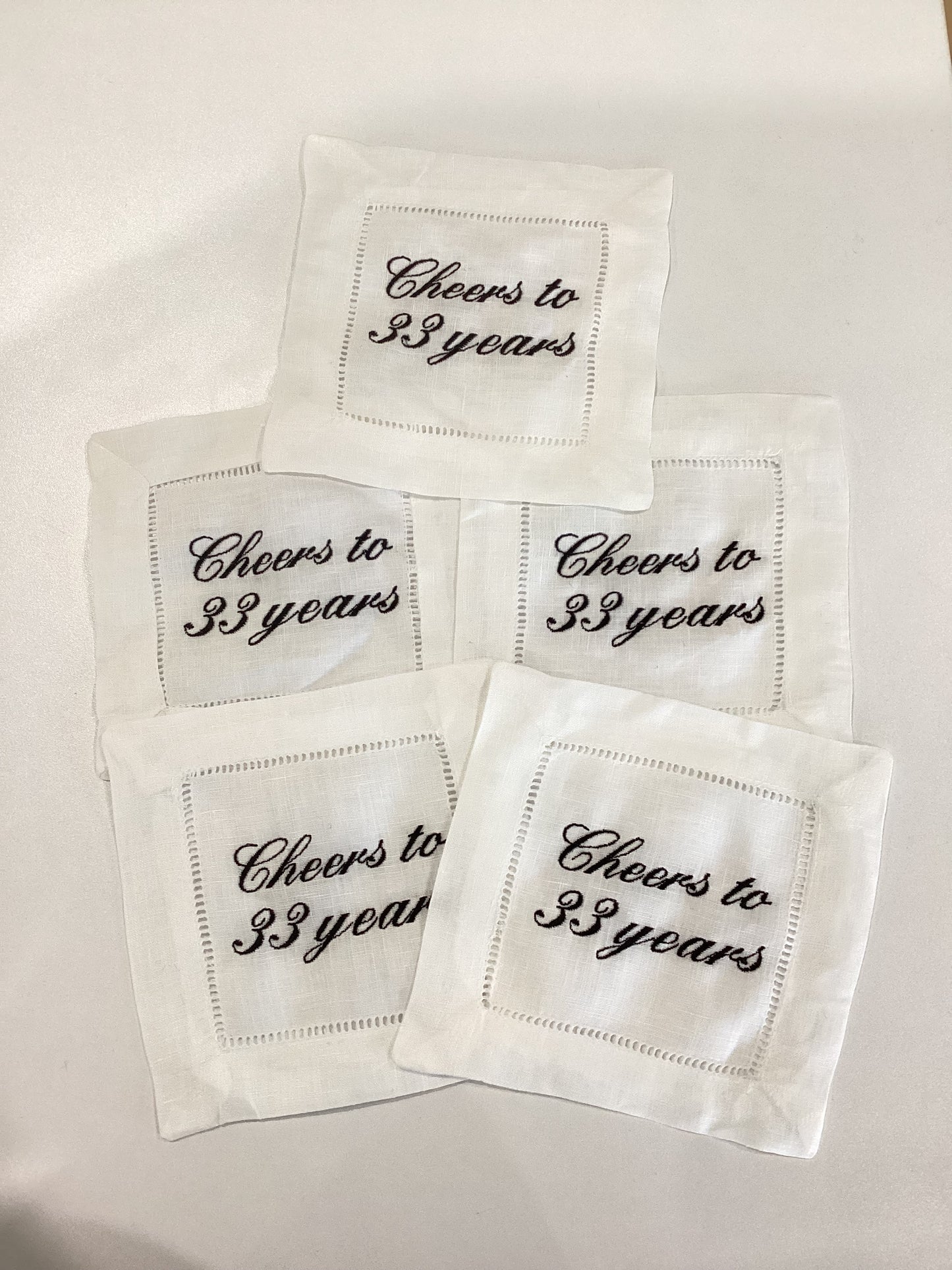 Cocktail custom embroidered napkins, 6 pack