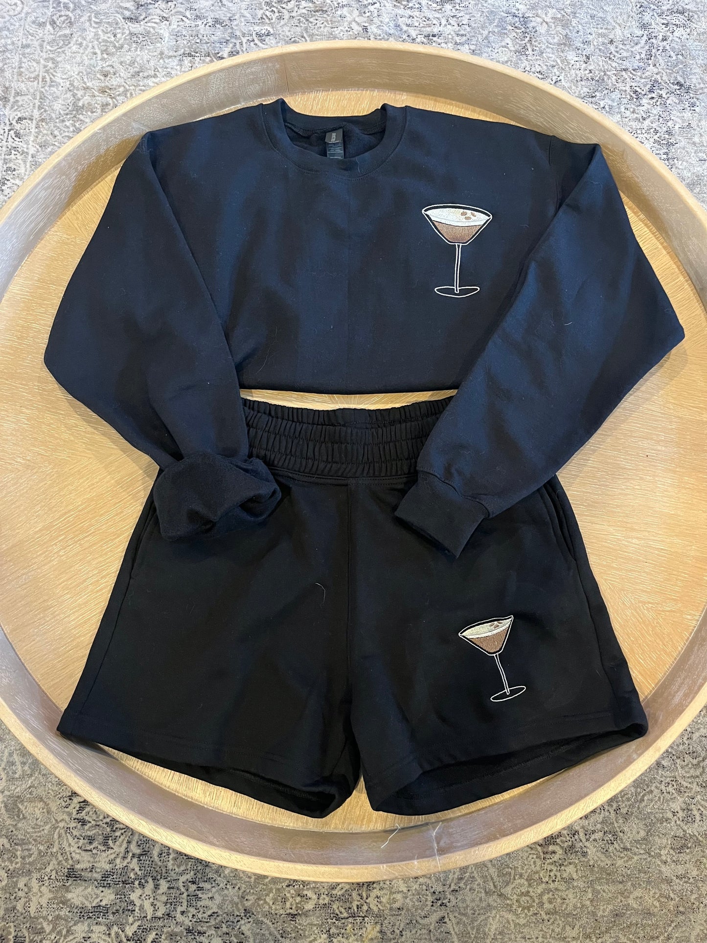 Espresso martini embroidered sweatshirt and shorts SET