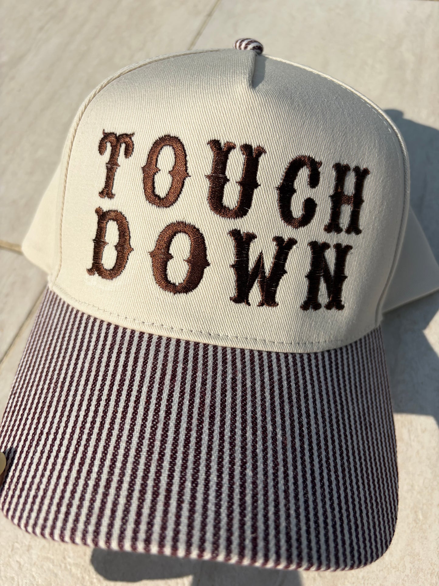 Touch down striped embroidered hat