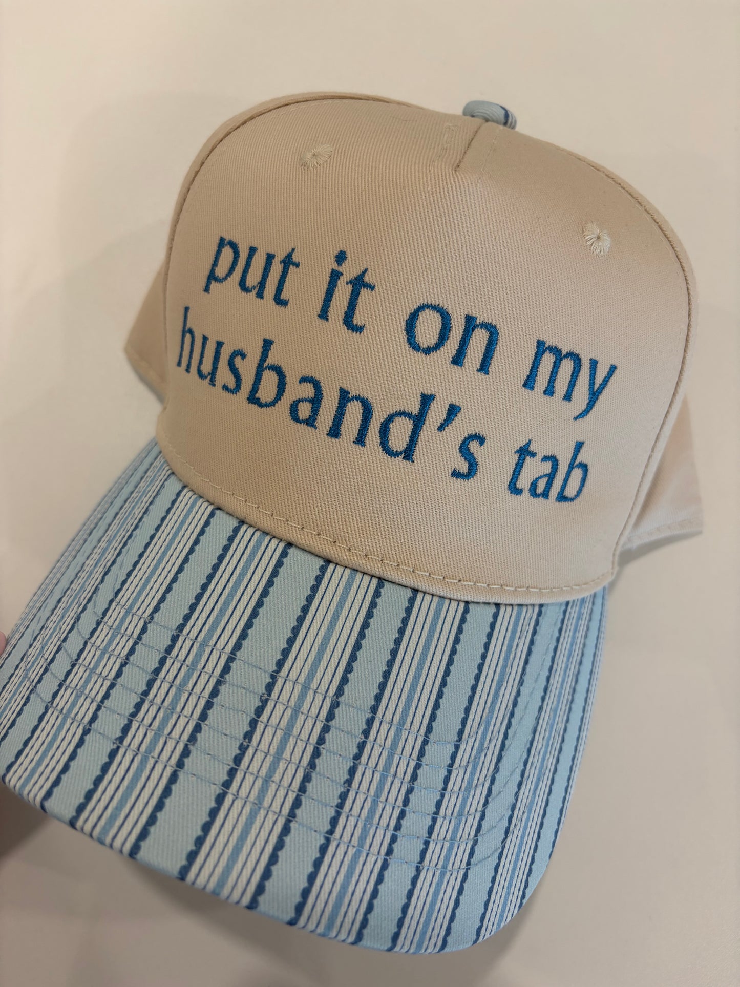 Blue striped custom embroidered hat