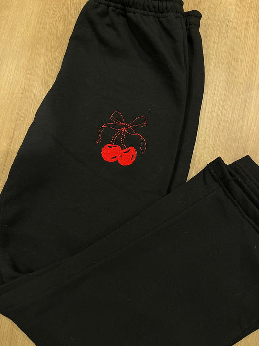 Coquette cherry embroidered sweatpants