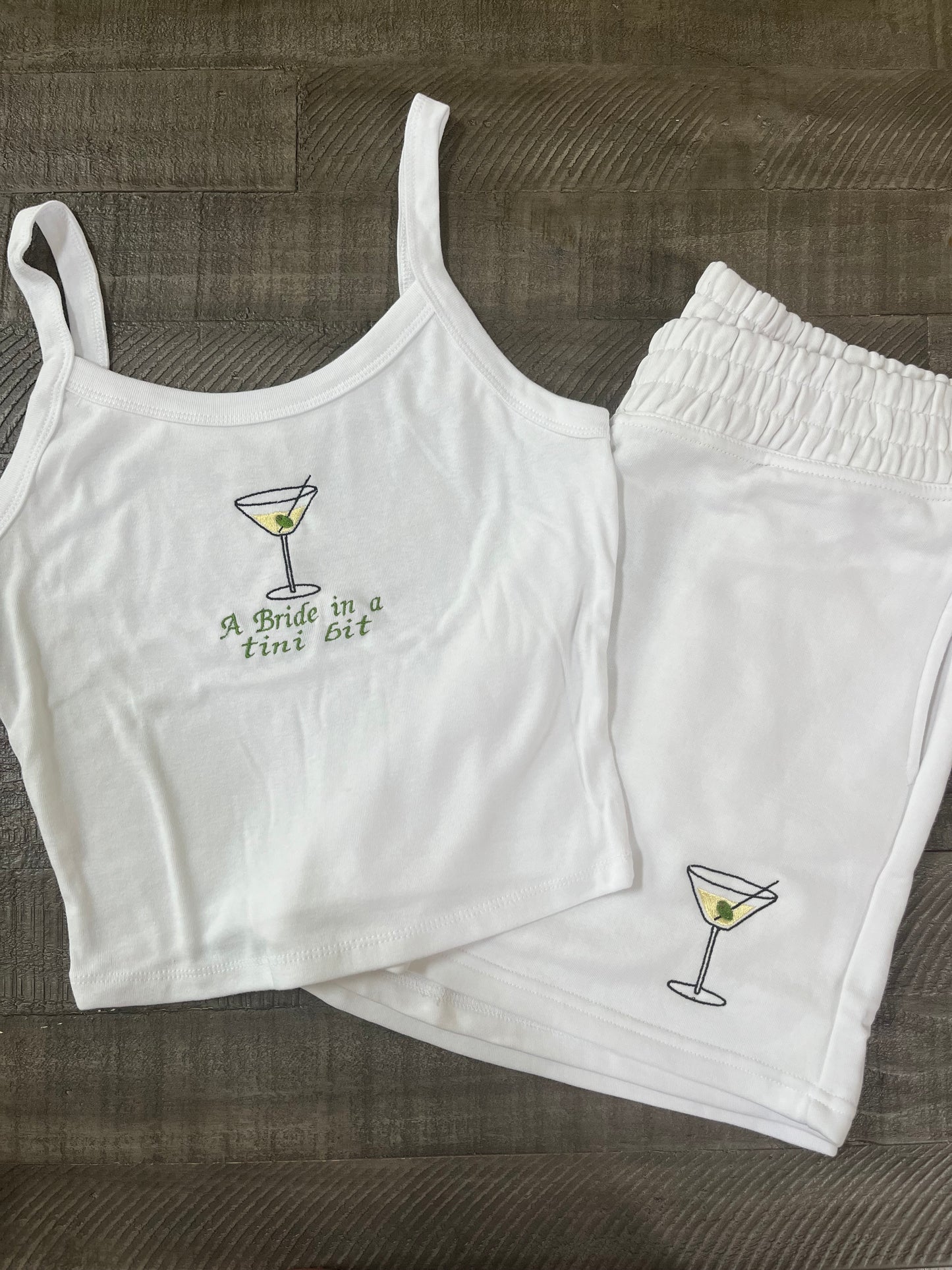 A bride in a tini bit embroidered shorts set