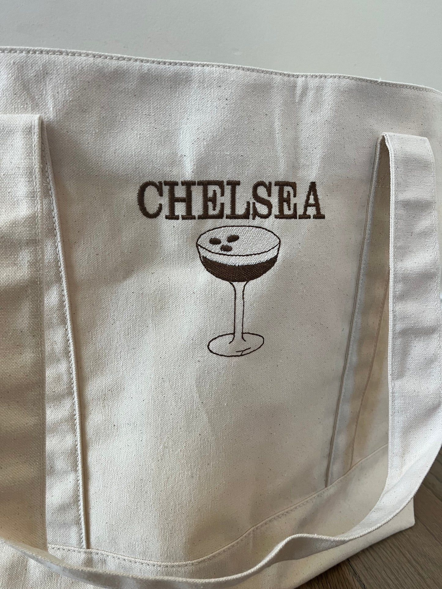 Custom embroidered martini tote bag