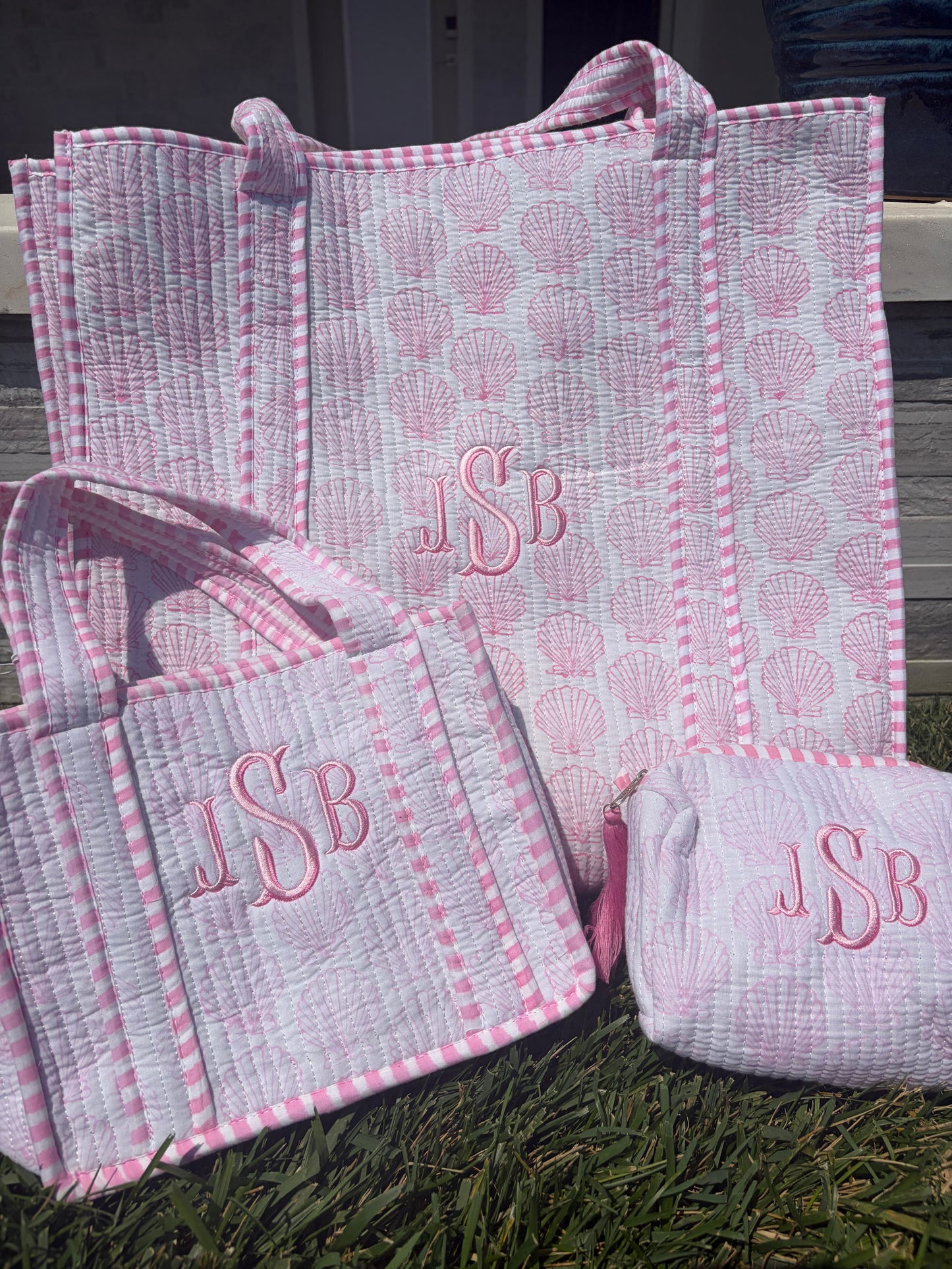 Pink seashell tote, mini tote and makeup bag BUNDLE