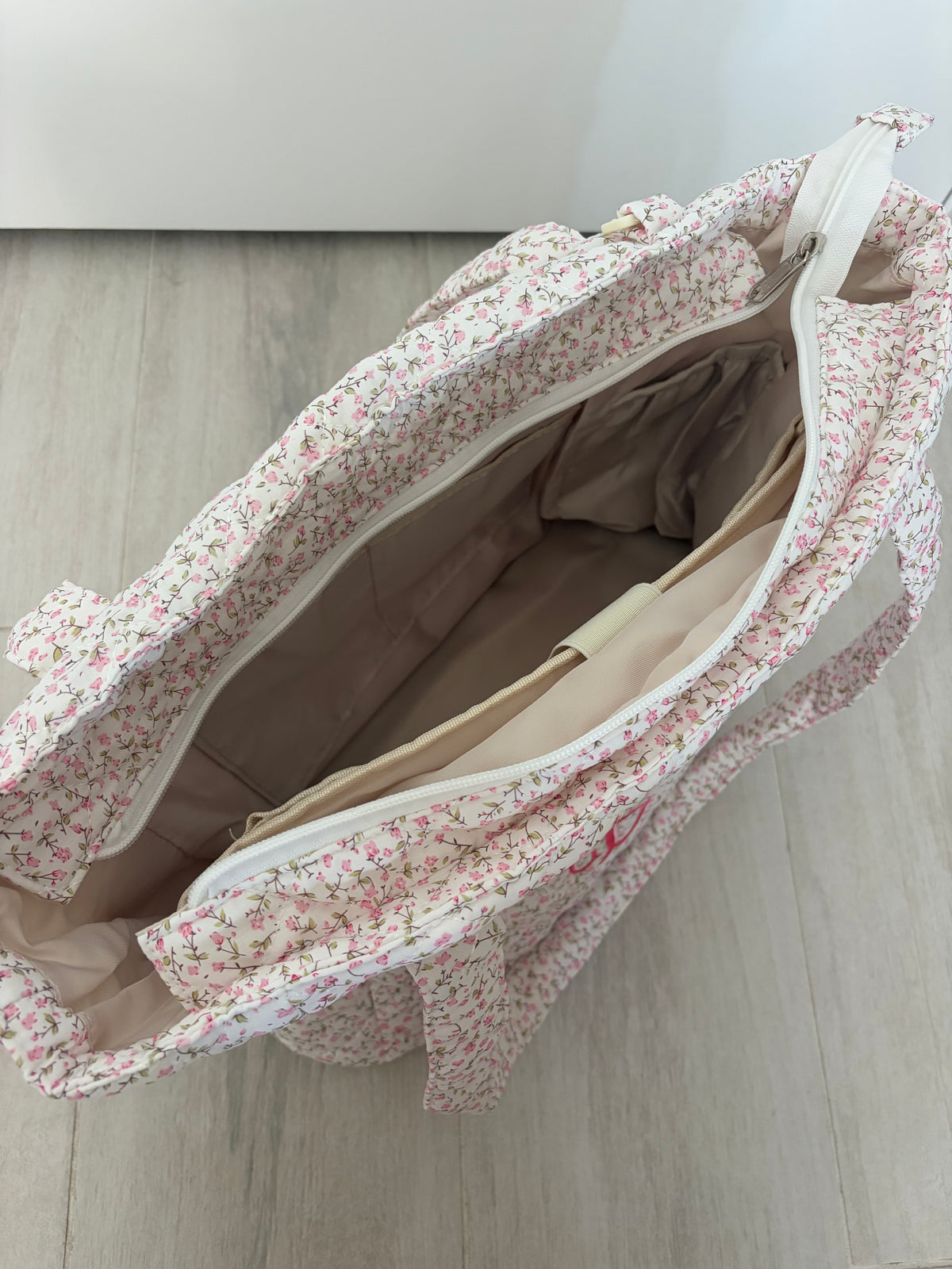 Pink floral monogrammed bag
