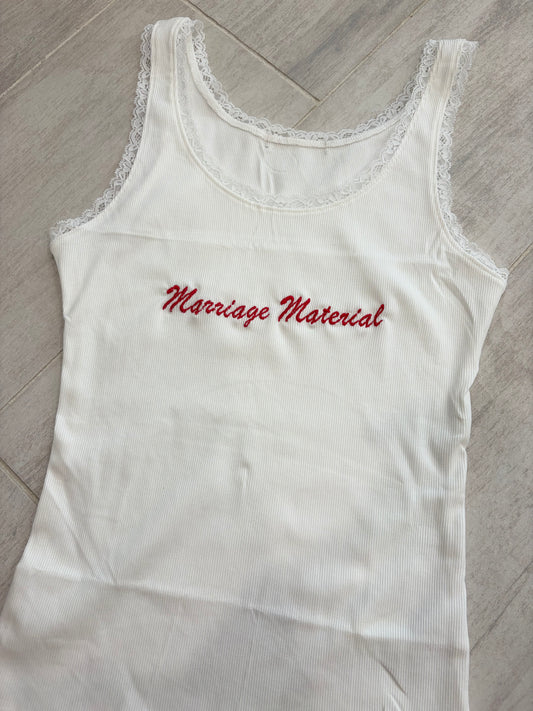 Custom embroidered lace trim ribbed tank top