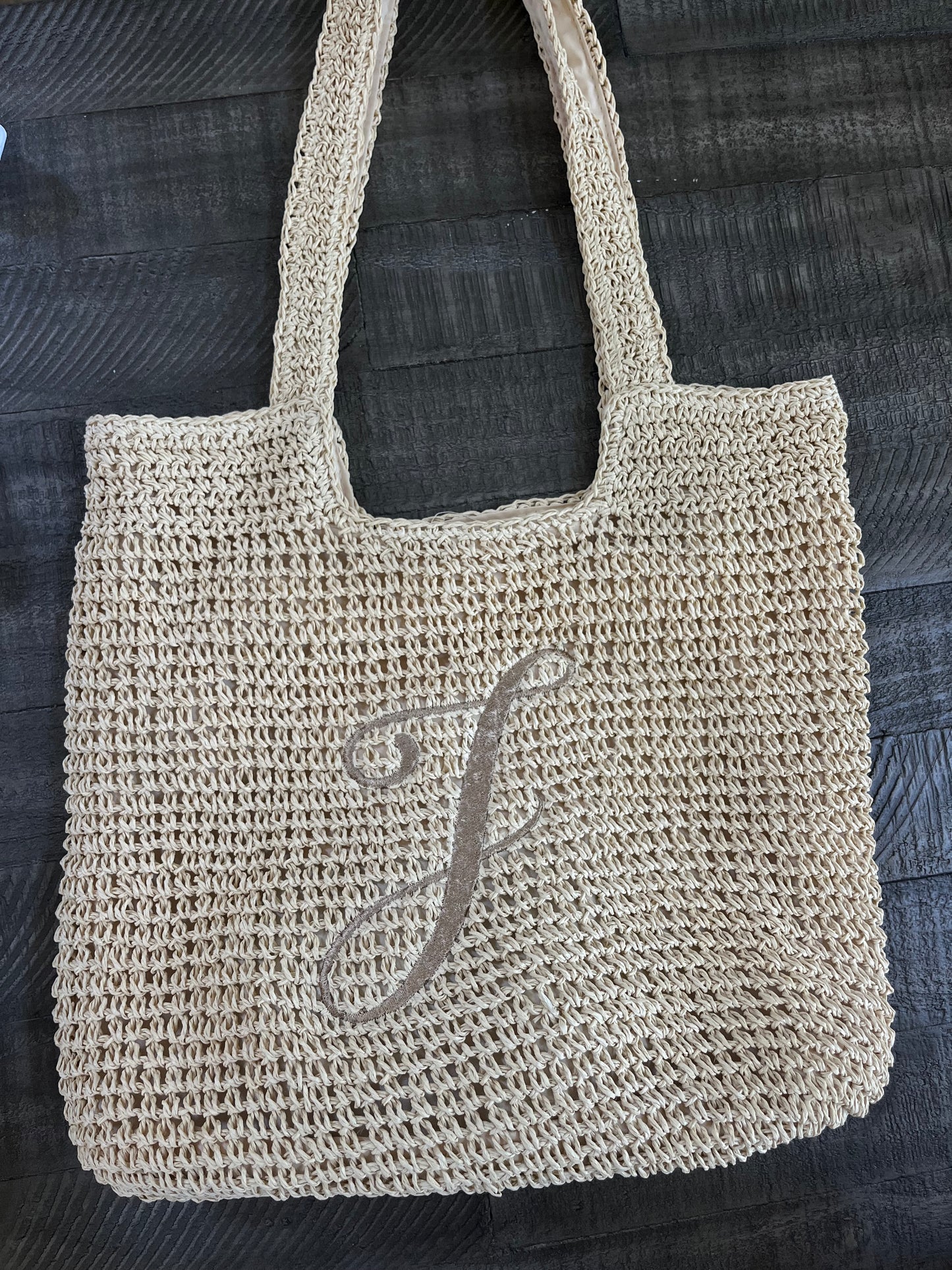 Custom embroidered straw beach bag