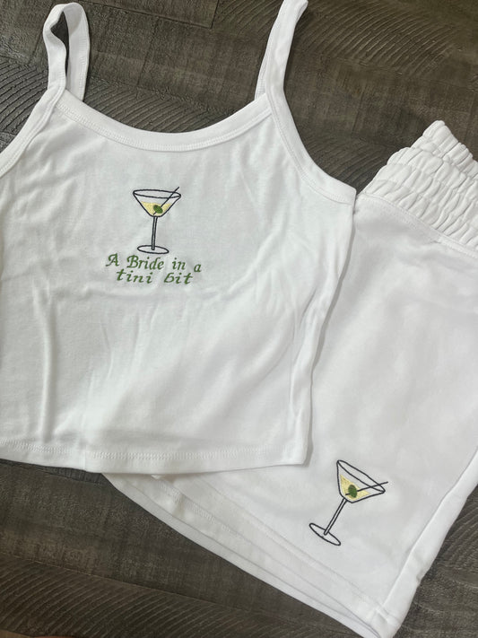 A bride in a tini bit embroidered shorts set