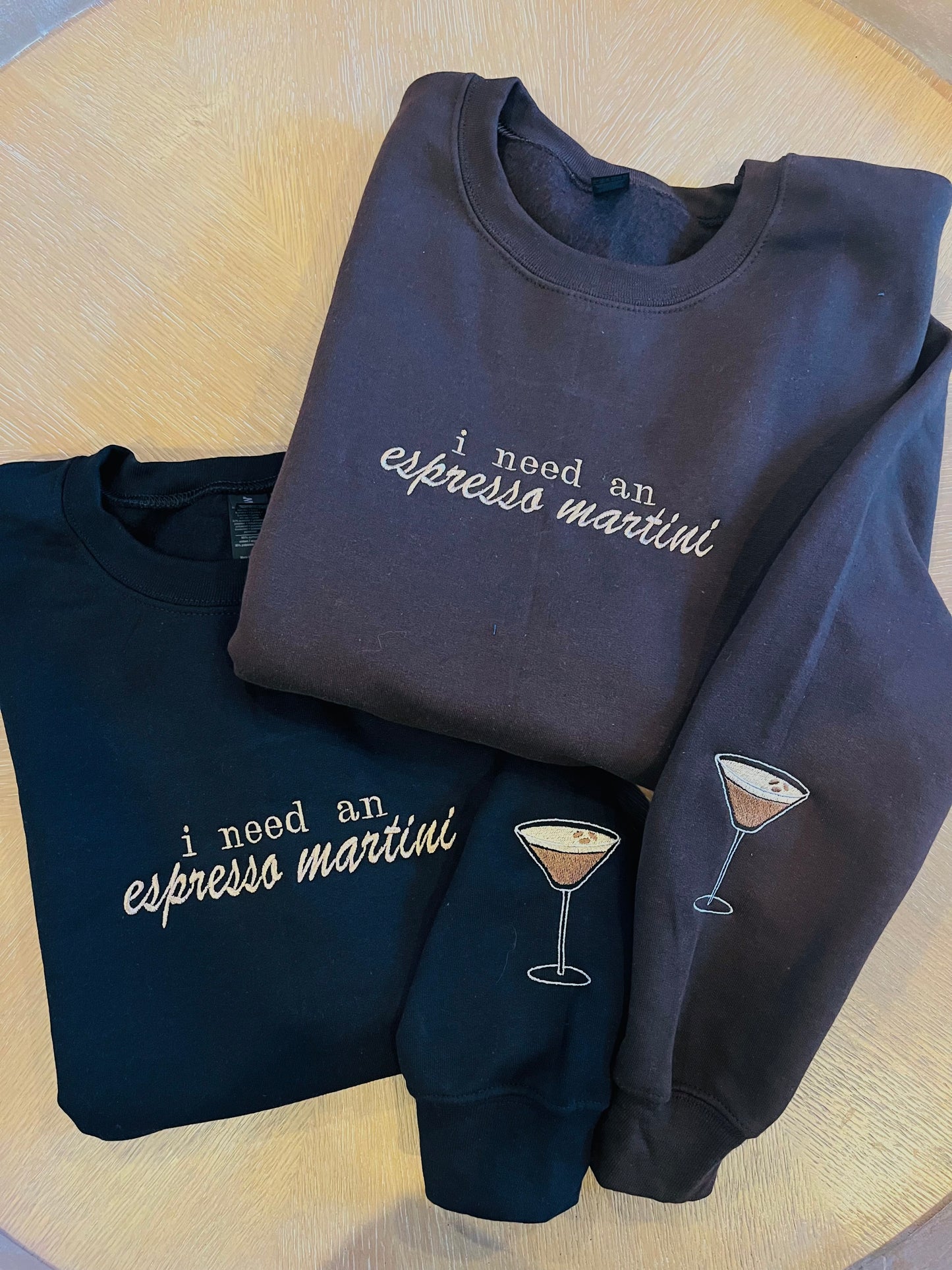 I need an espresso martini embroidered crewneck sweatshirt