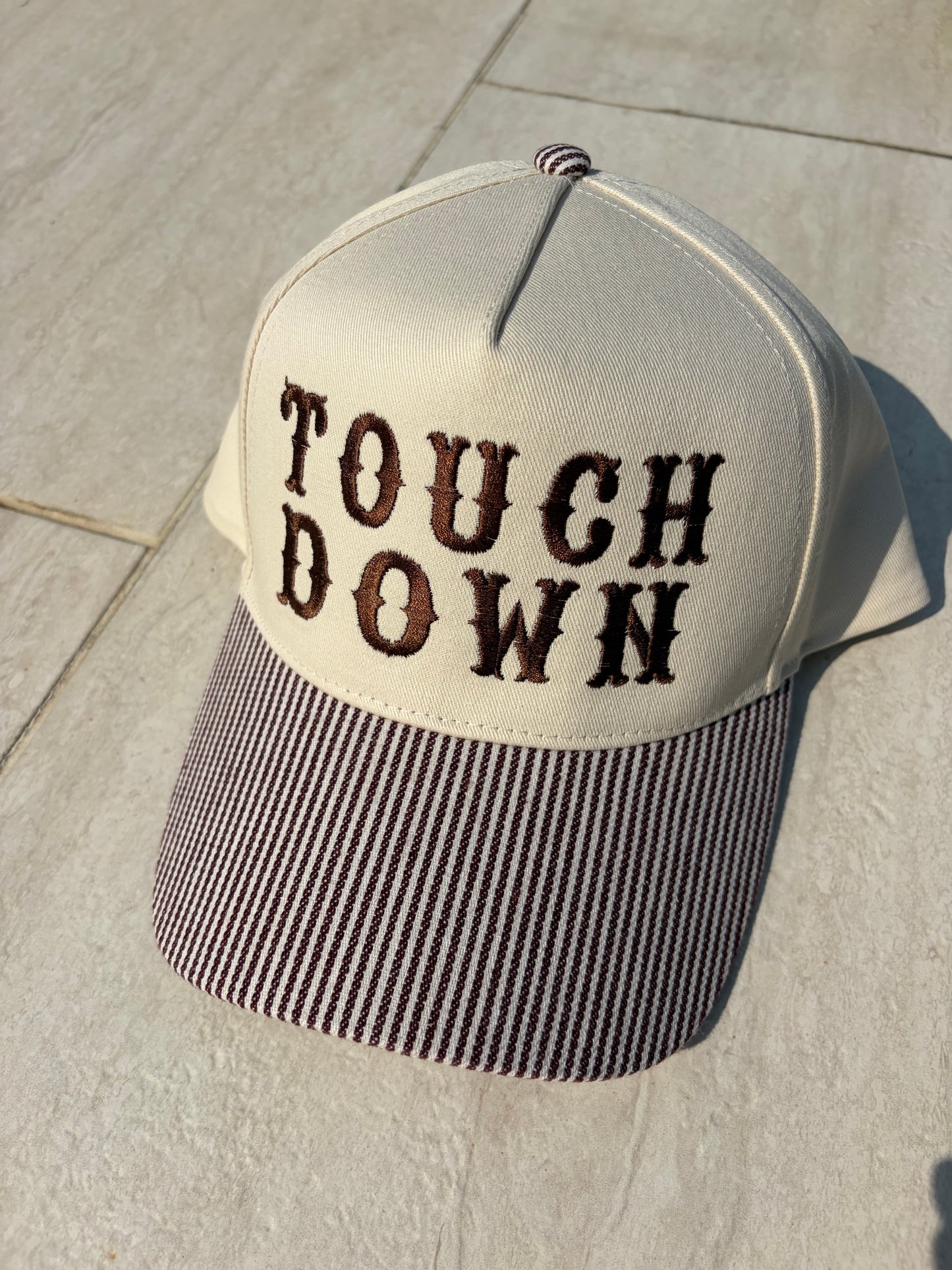 Touch down striped embroidered hat