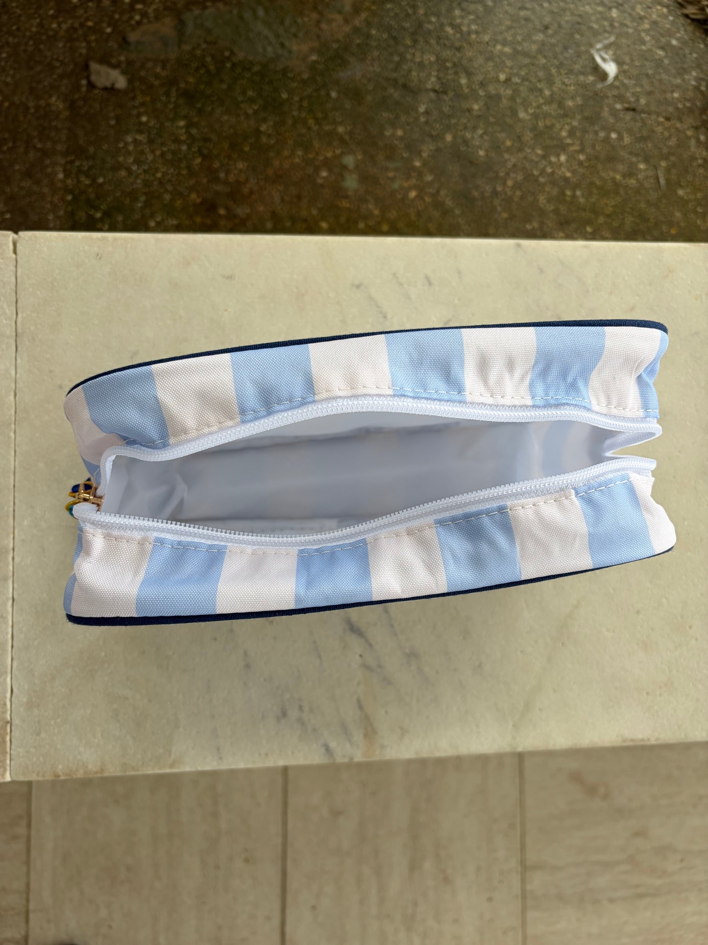Custom striped makeup bag