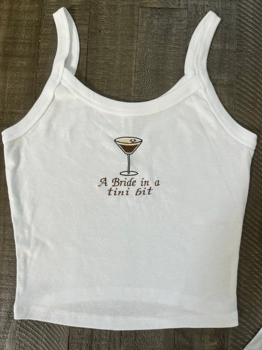 A bride in a tini bit espresso tank