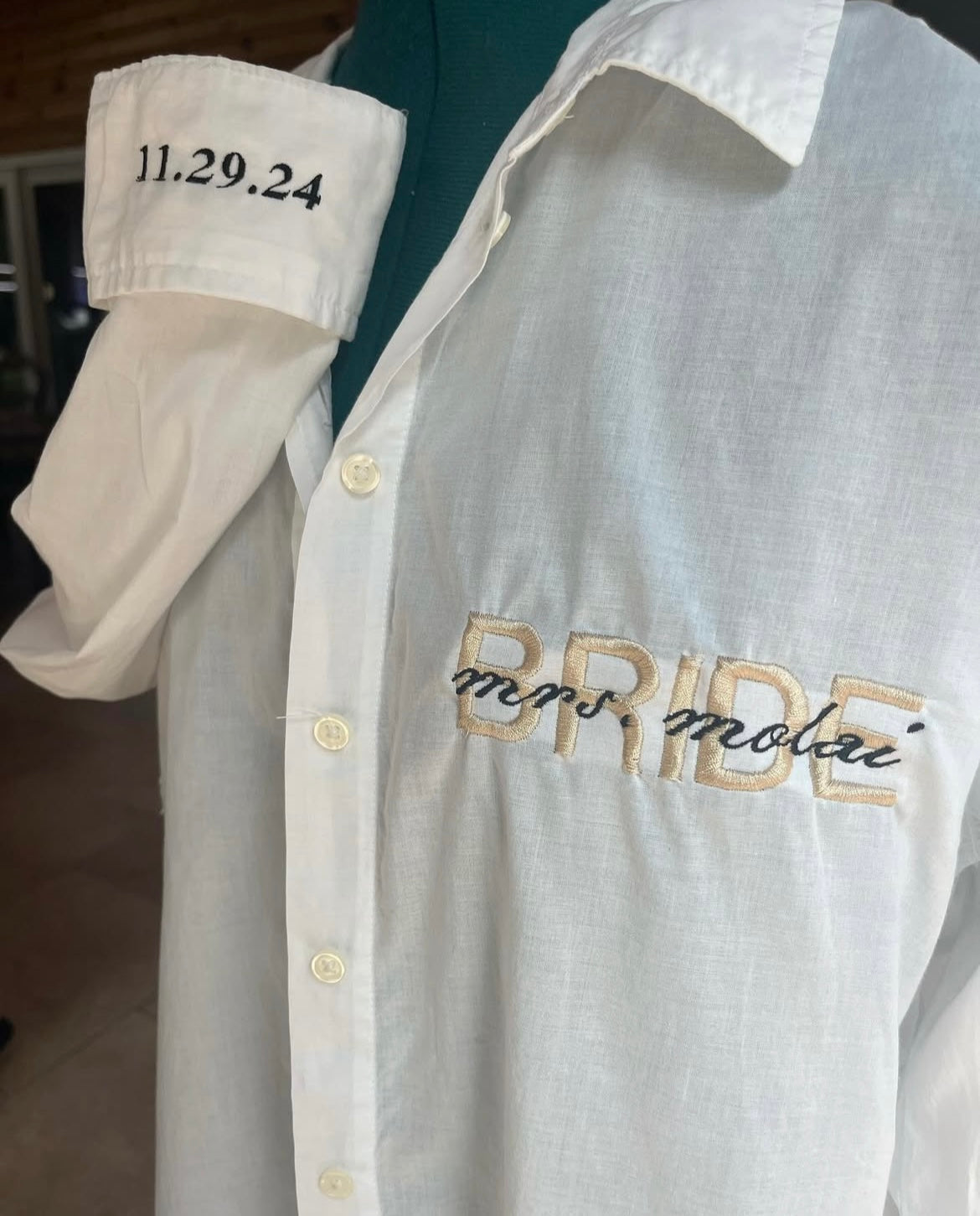 Custom embroidered bride button down