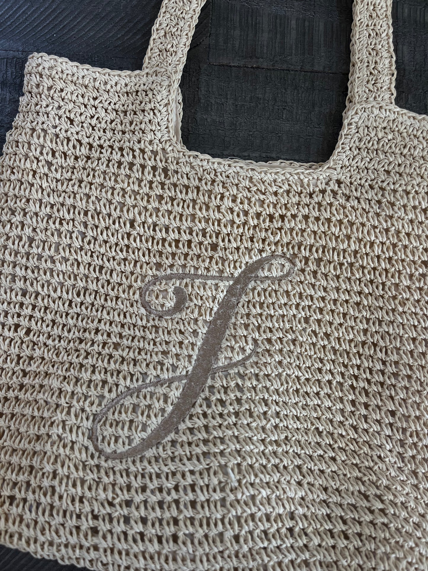 Custom embroidered straw beach bag