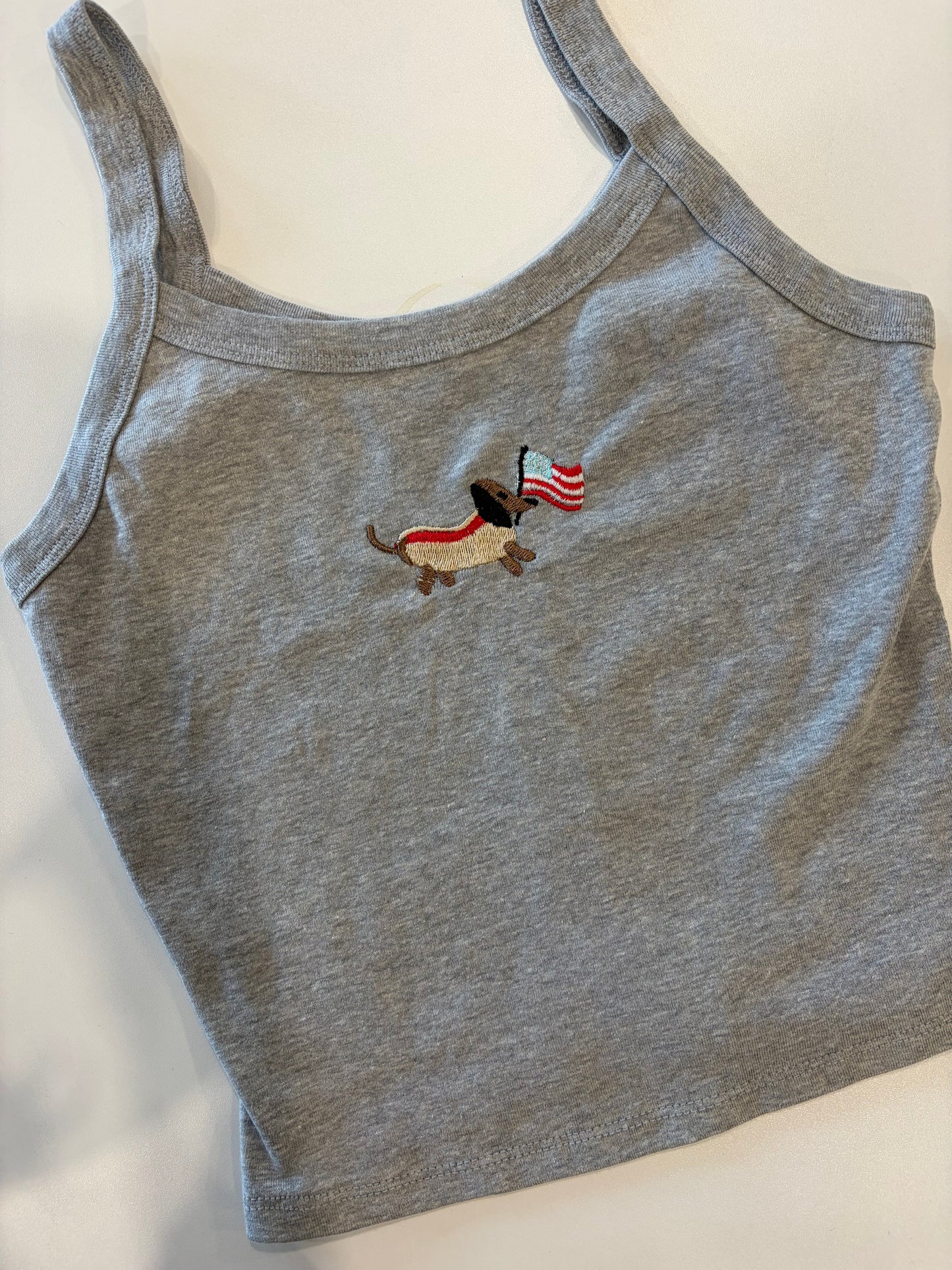 USA hotdog embroidered tank