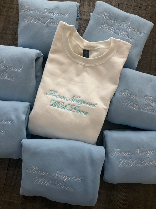 From (location) With Love crewnecks