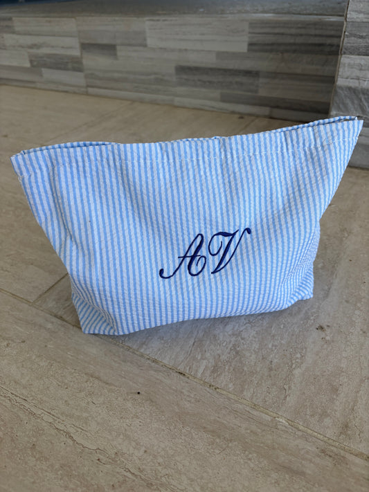 Striped makeup pouch
