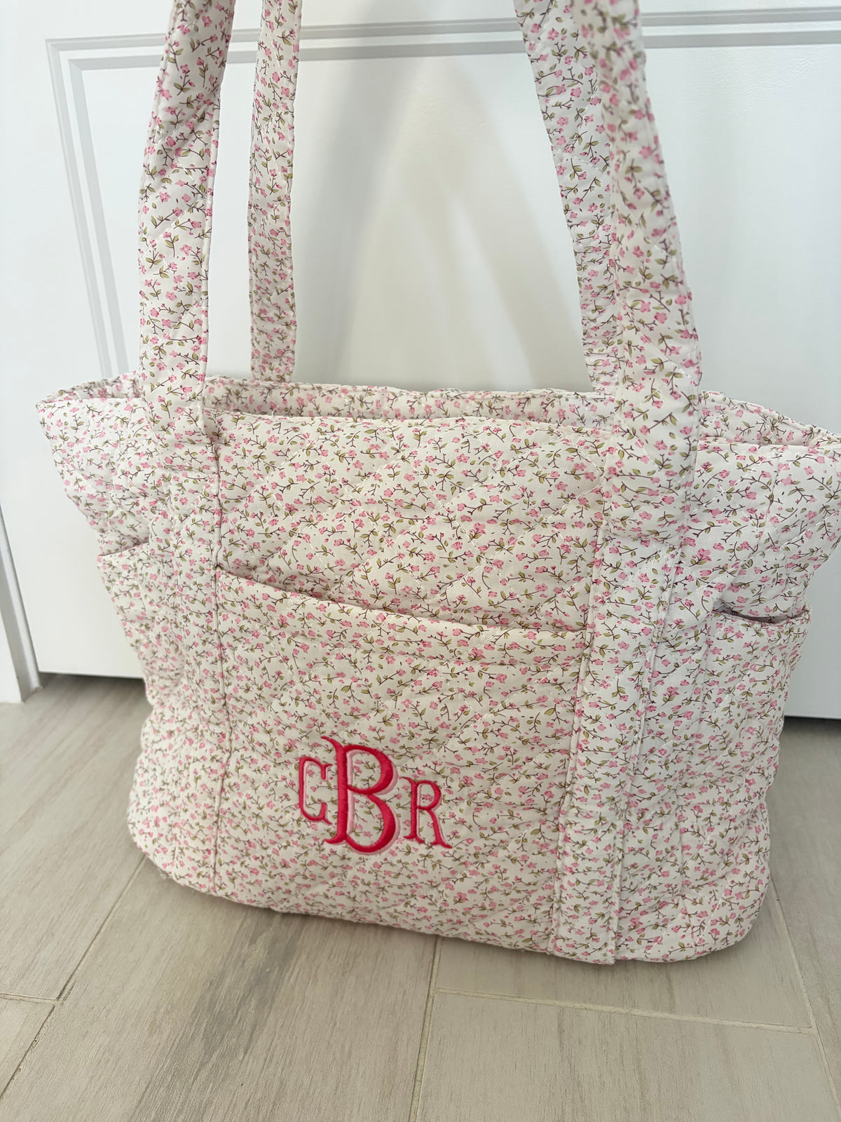 Pink floral monogrammed bag