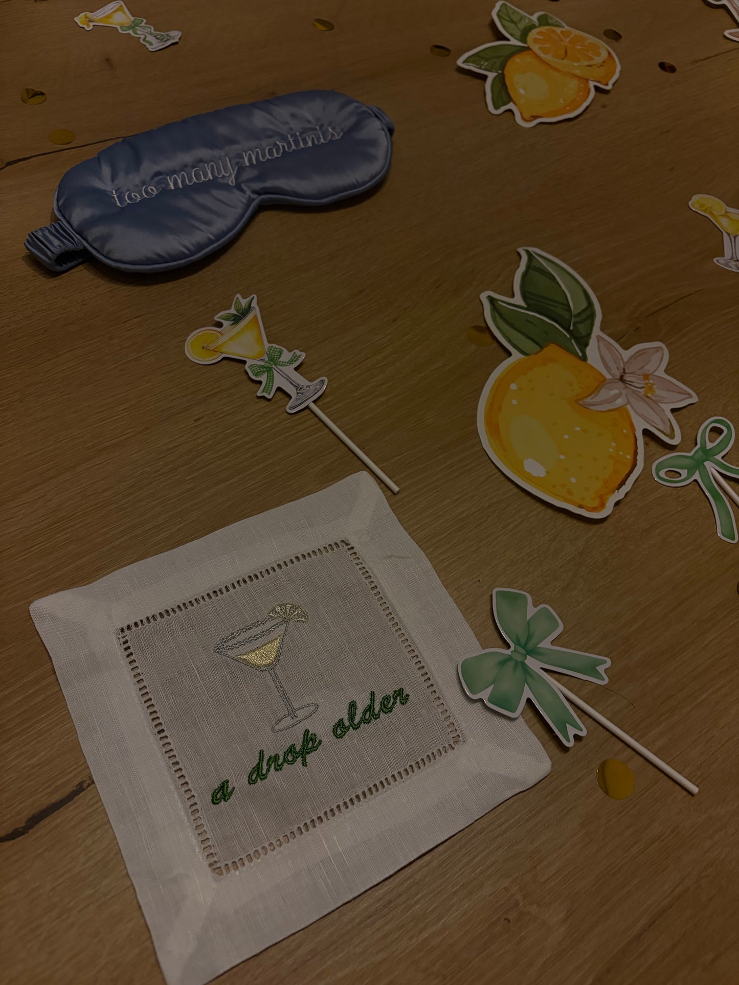 Cocktail custom embroidered napkins, 6 pack