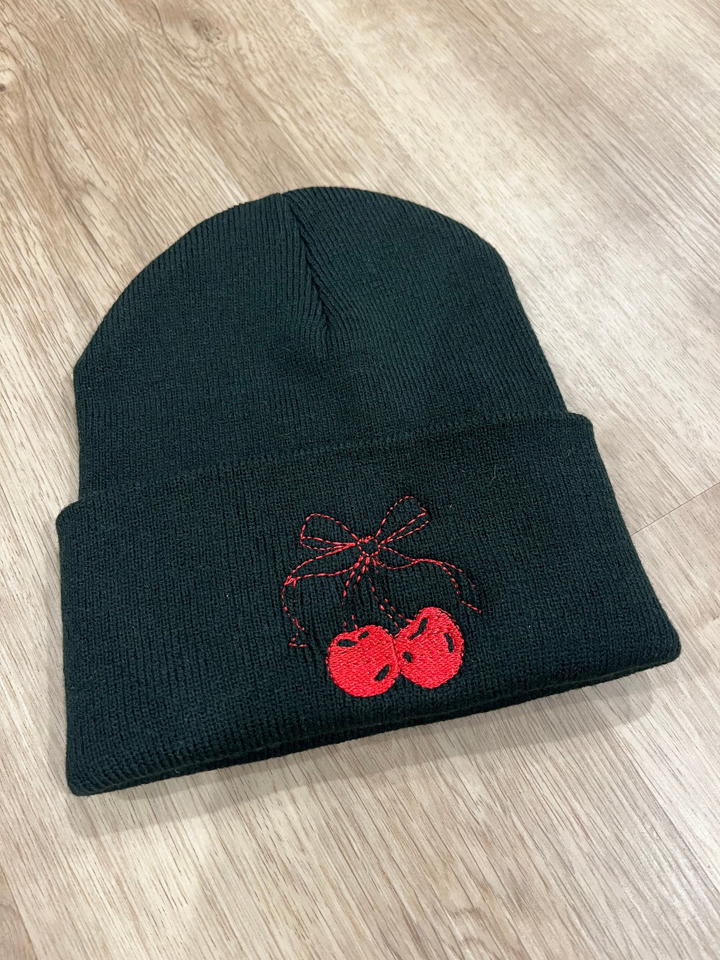 Cherry embroidered beanie