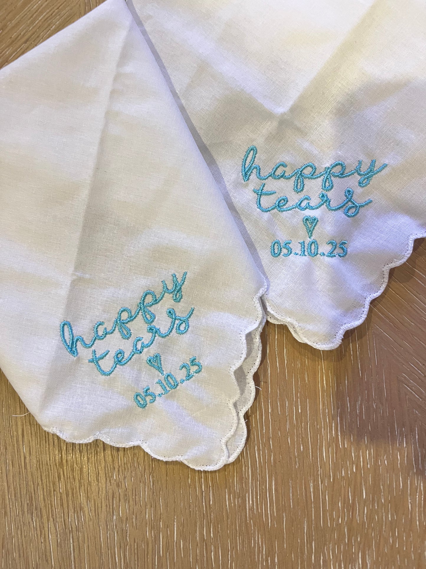Custom embroidered wedding handkerchief, 2 PACK