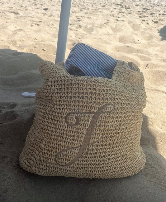 Custom embroidered straw beach bag