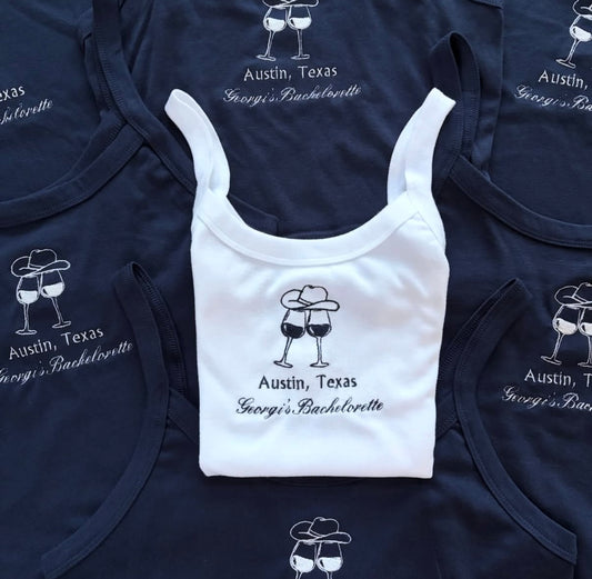Cowgirl wineglass bachelorette tanks