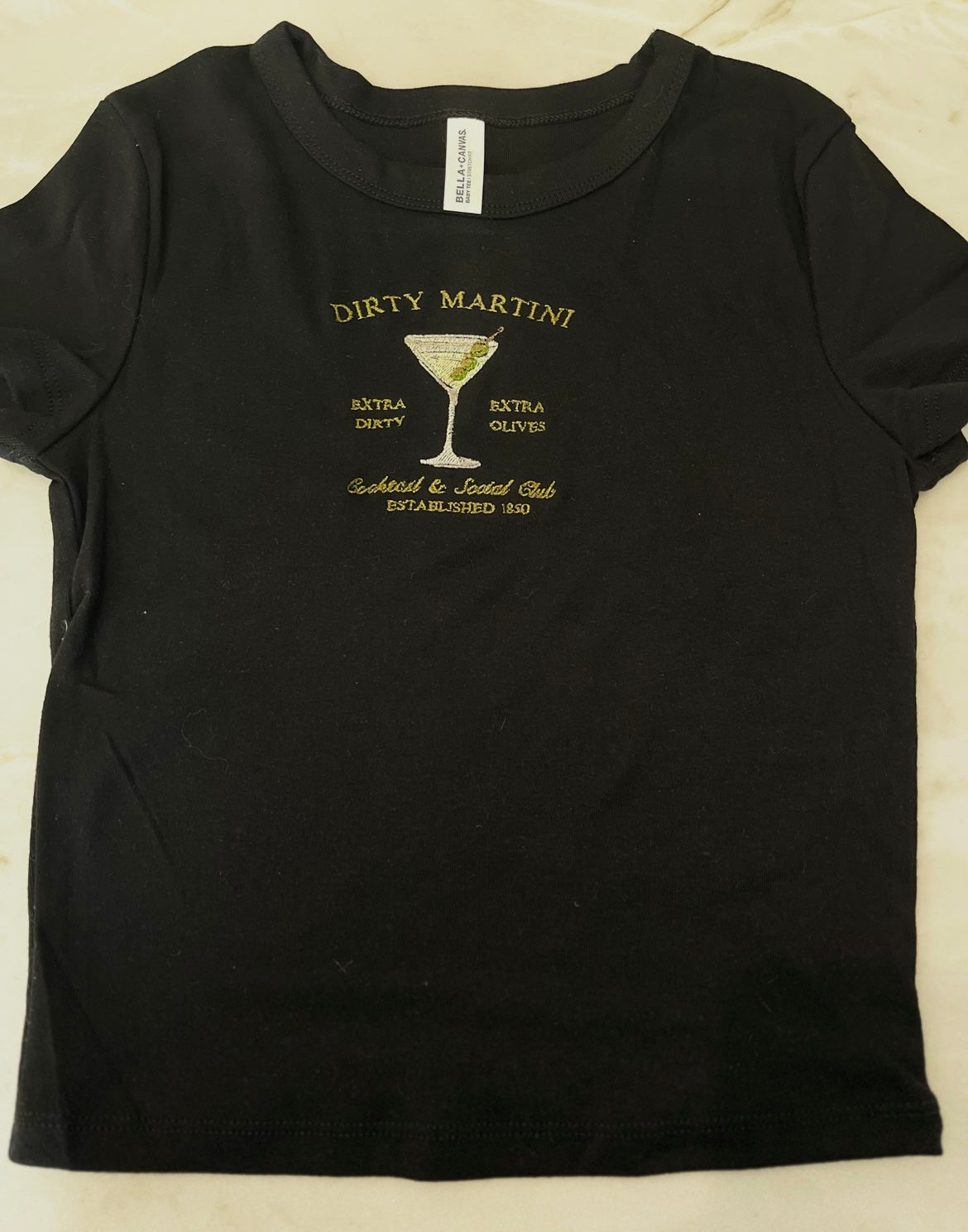 Dirty martini social club embroidered babydoll tee