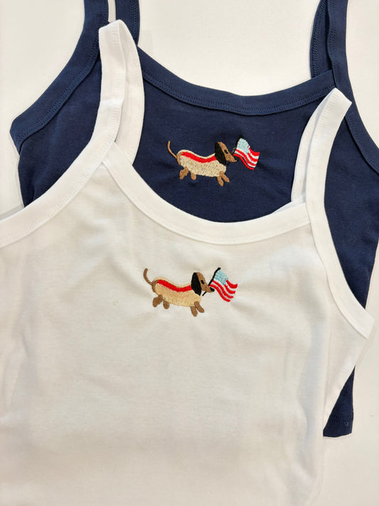 USA hotdog embroidered tank