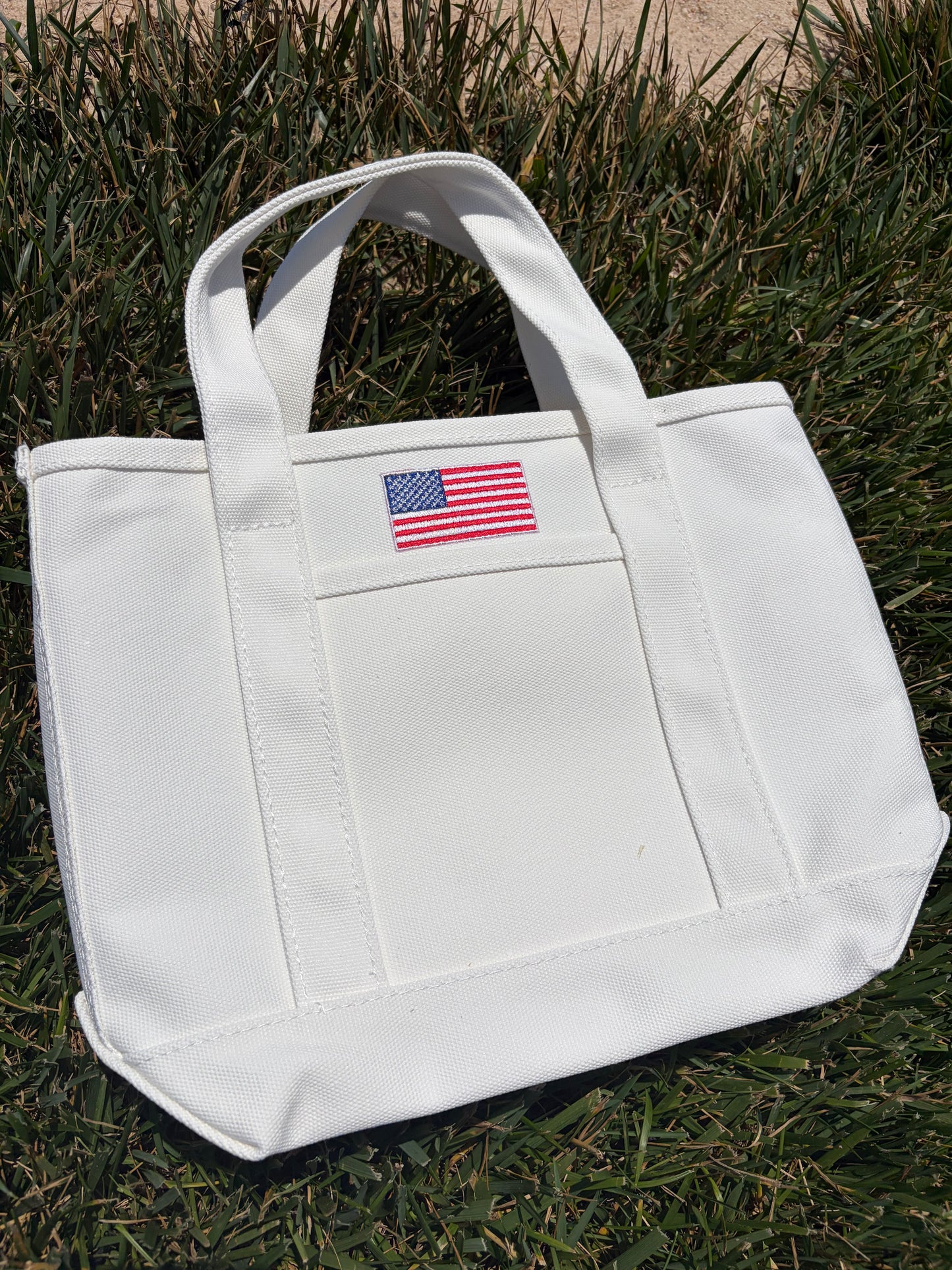 USA flag embroidered mini tote