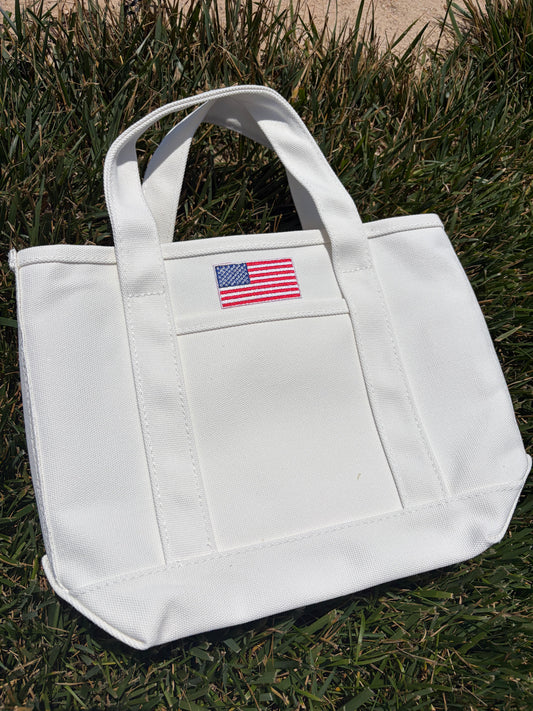 USA flag embroidered mini tote