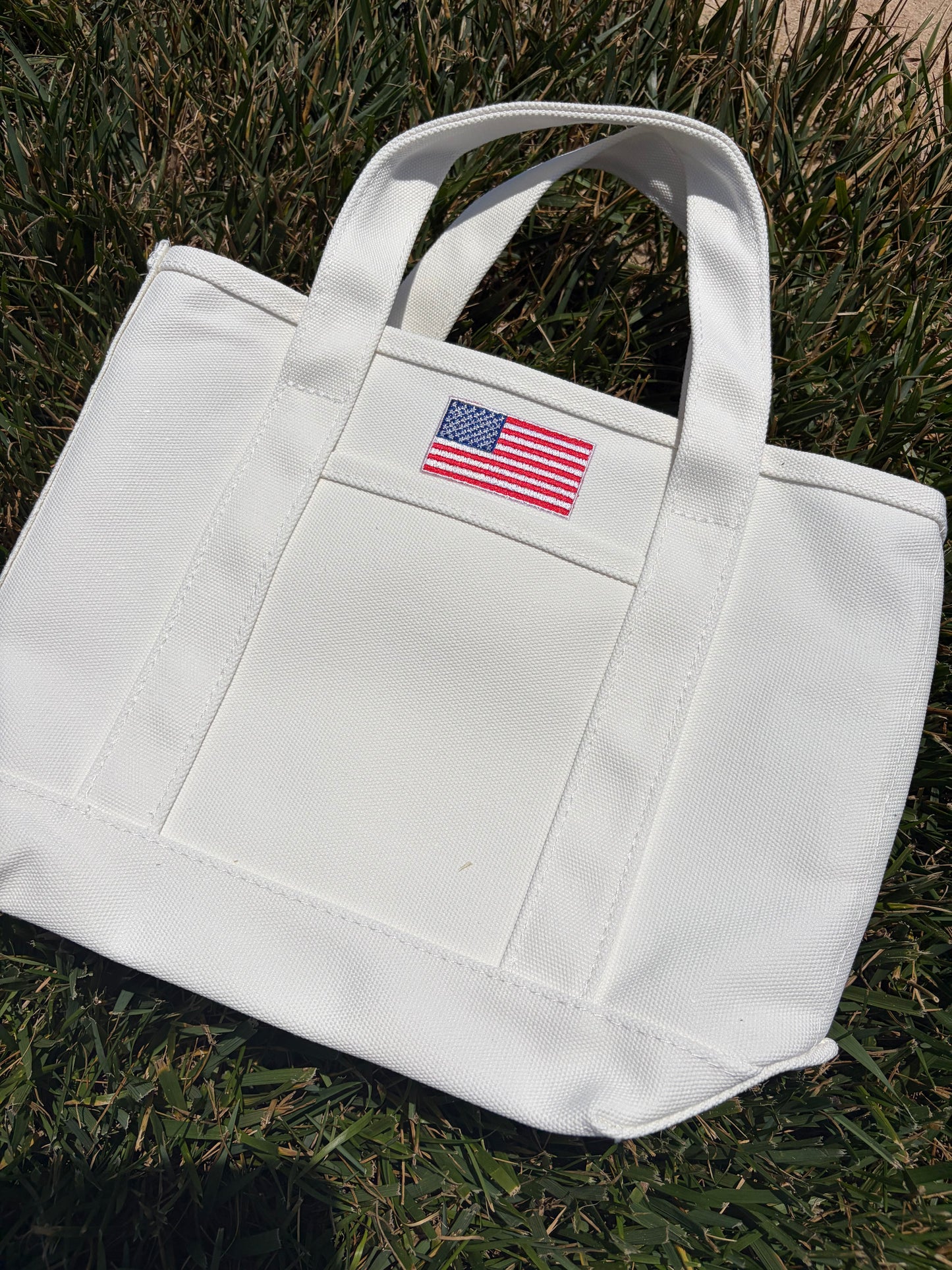USA flag embroidered mini tote