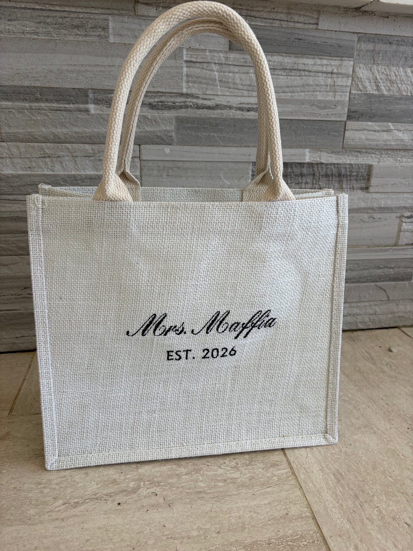 Custom embroidered burlap tote canvas bag