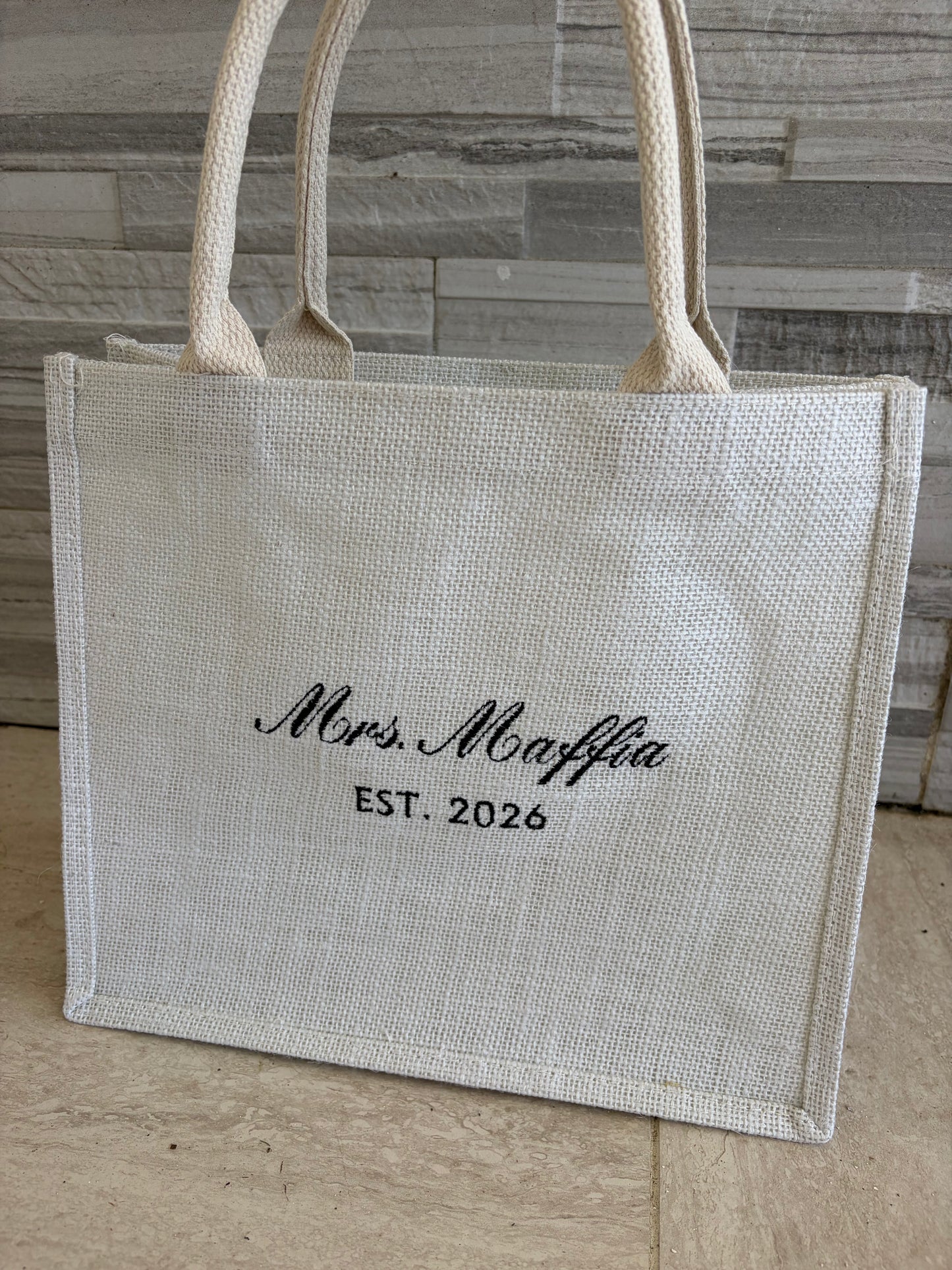 Custom embroidered burlap tote canvas bag