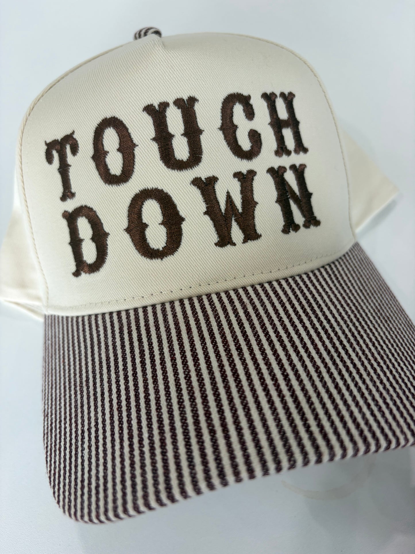 Touch down striped embroidered hat