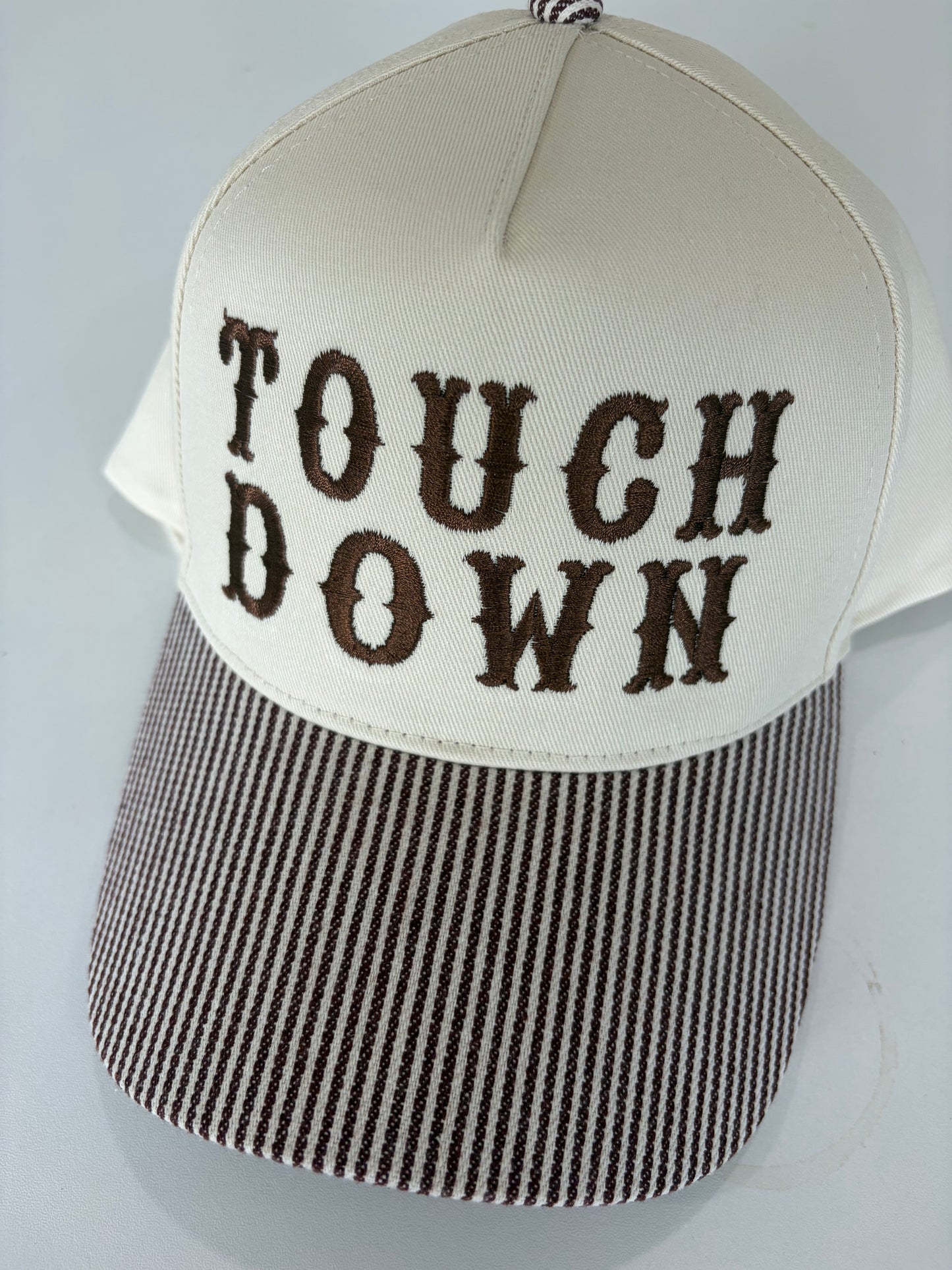 Touch down striped embroidered hat